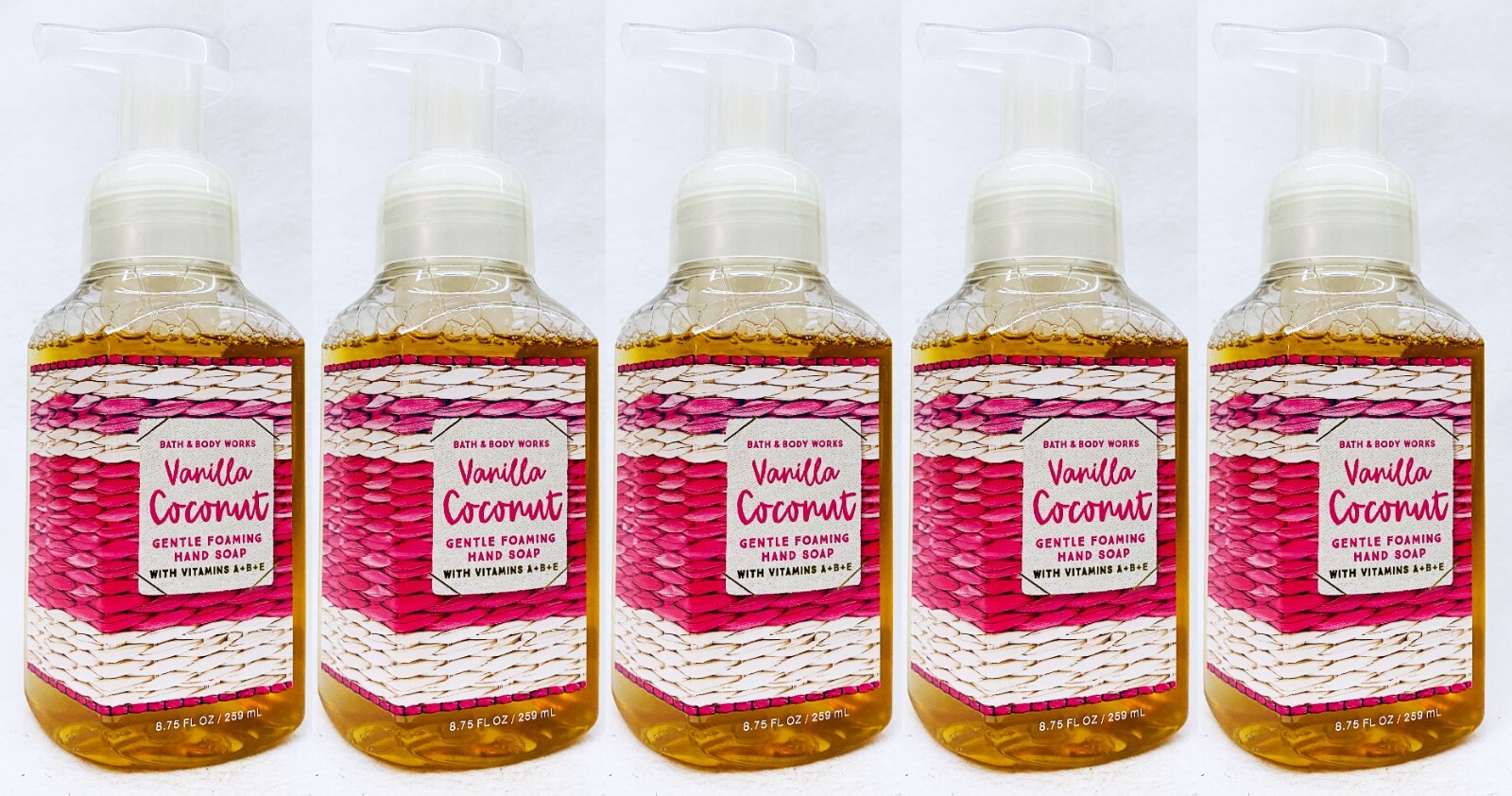 5 Bath & Body Works VANILLA COCONUT Gentle Foaming Hand Soap 8.75 oz