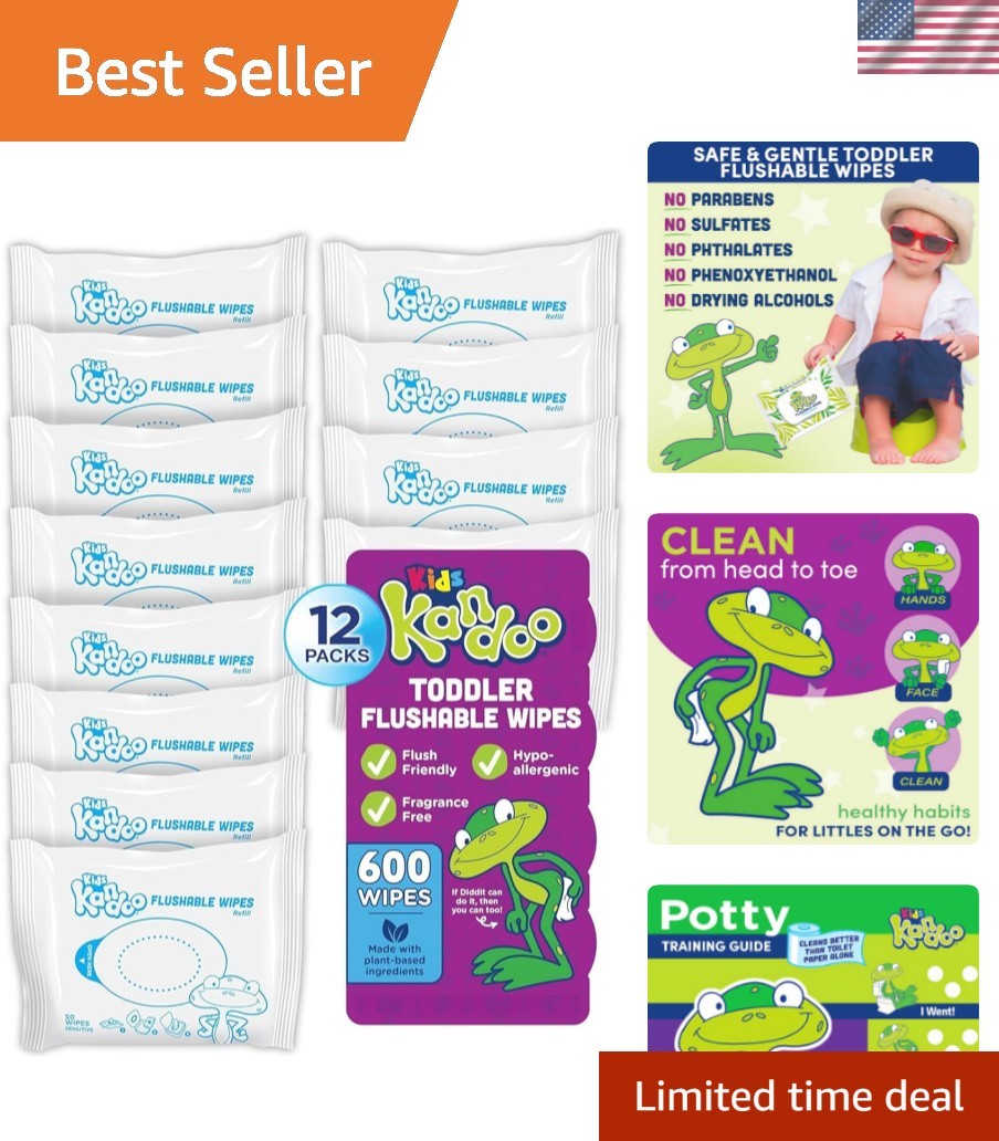 Flushable Wipes for Baby and Kids by , Sensitive and Unscented Formula, Hypoa…