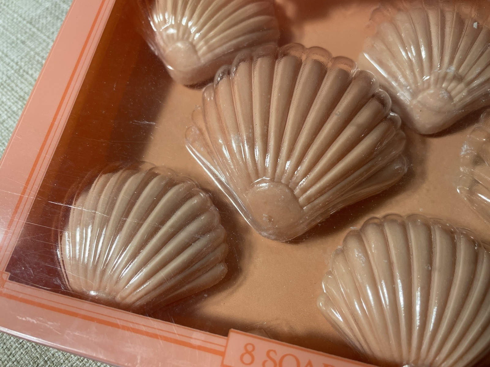 Vintage Fine English Shell Soaps, Seven In Total, Light Pink, open box
