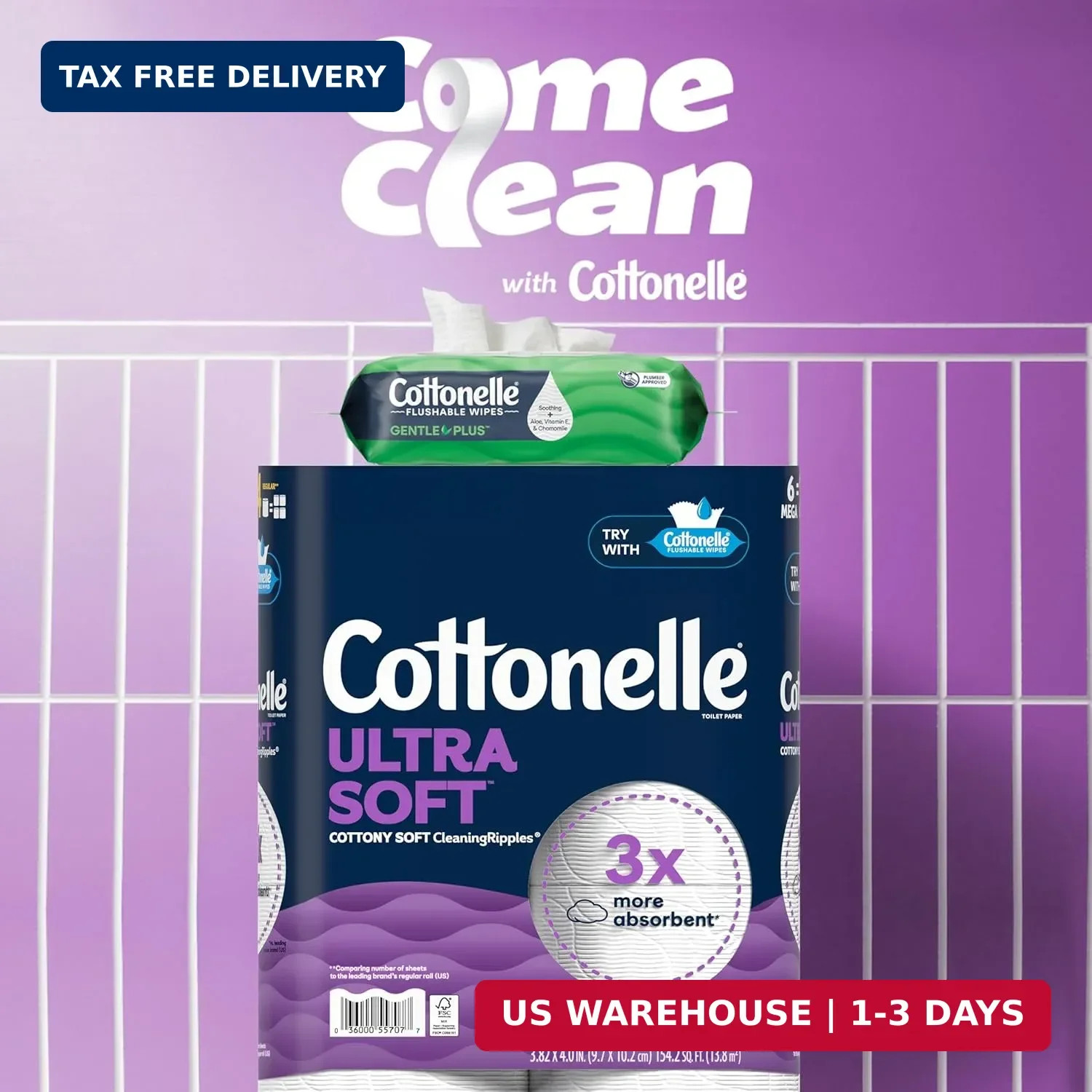 Cottonelle GentlePlus Flushable Wet Wipes with Aloe & Vitamin E, 4 Flip-Top Pack
