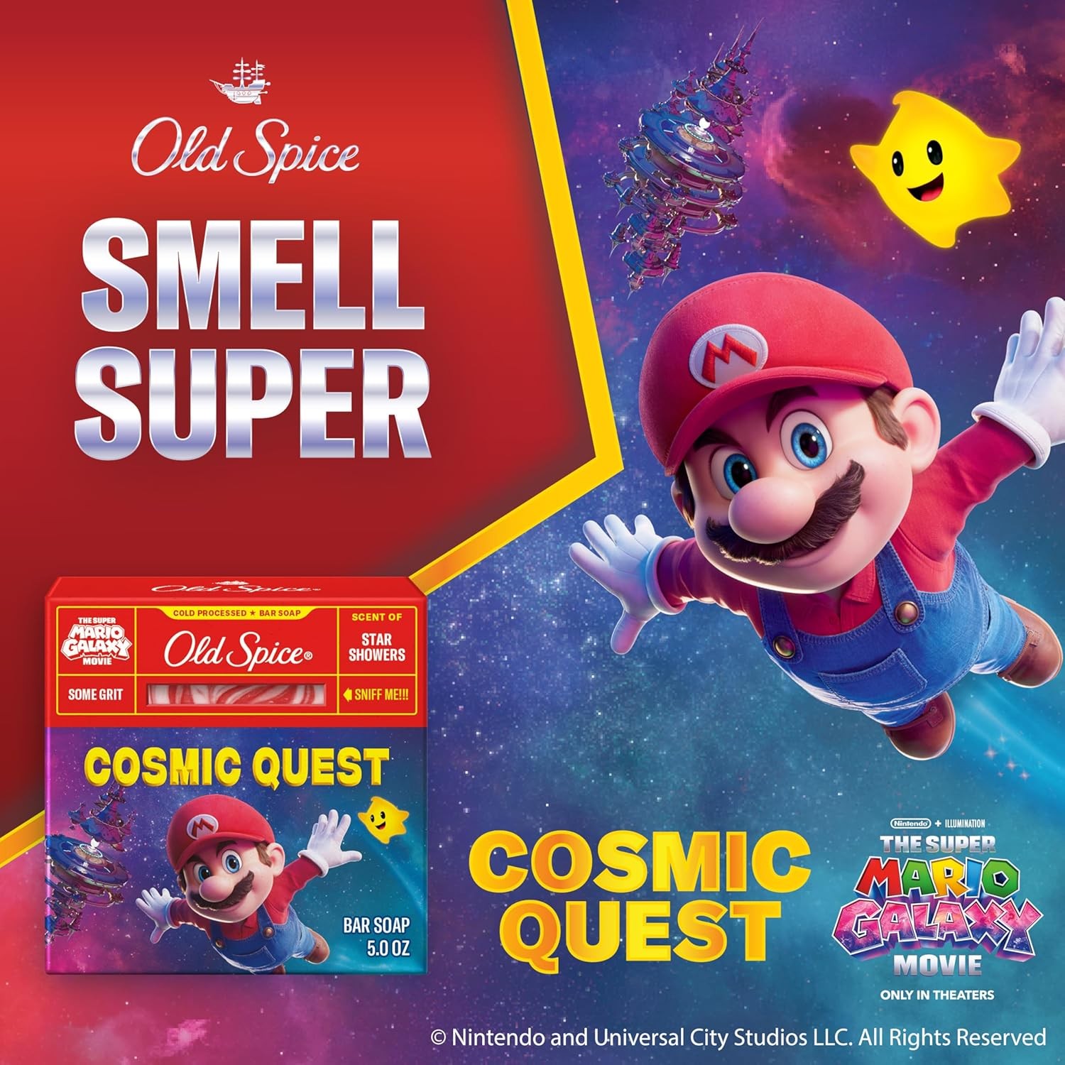 Old Spice Bar Soap for Men, x The Super Mario Galaxy Movie, Cold Pressed with Gr