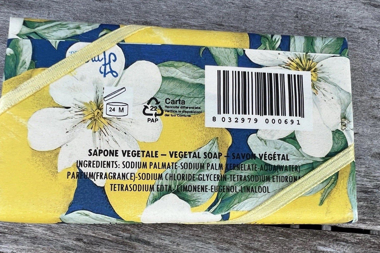New Sapone Vegetale Limone LEMON Soap Bar Handmade in Italy 200g/7.05oz