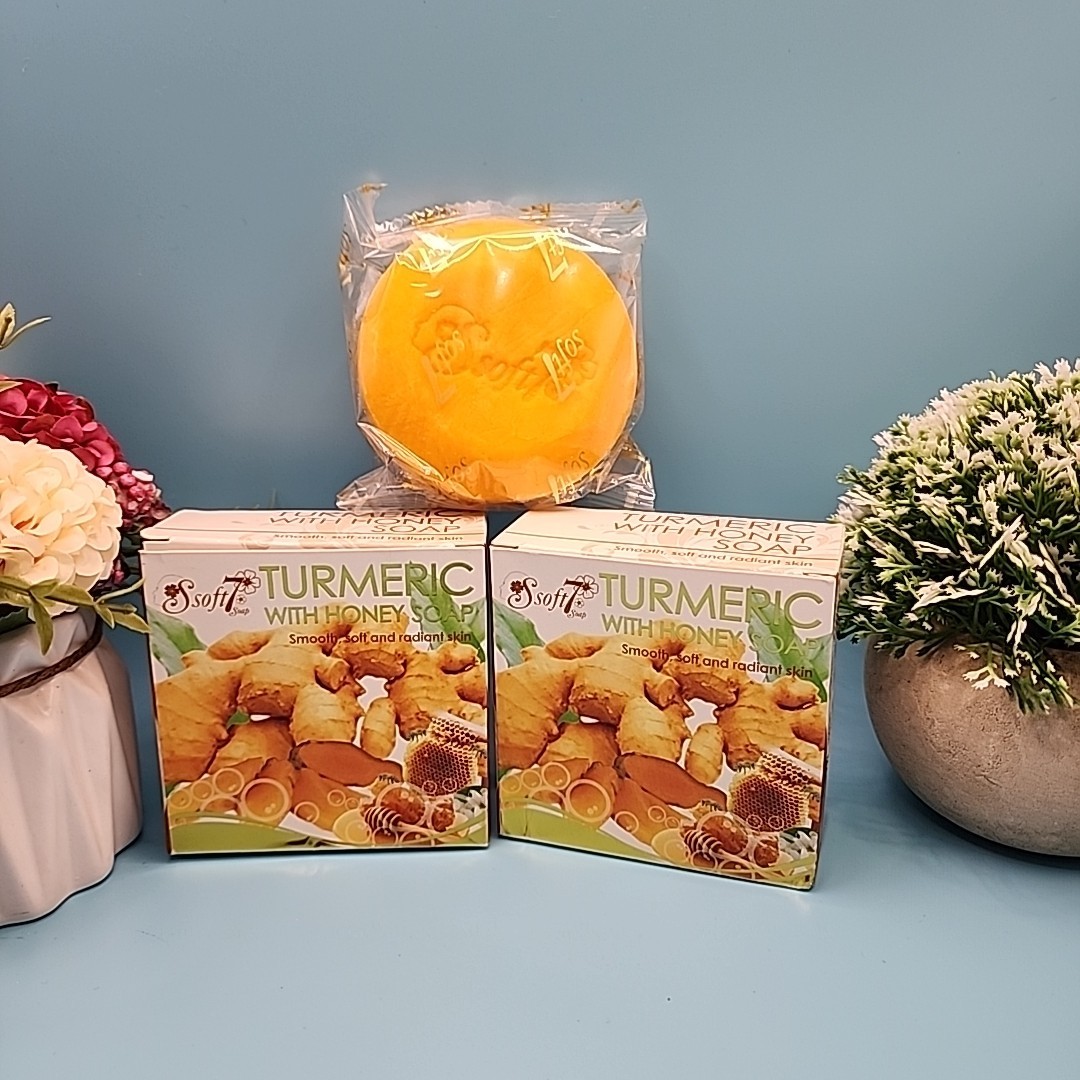 X 2 soap AUTHENTIC Soft 7 turmeric with Honey exfoliating body soap. 150g x 2