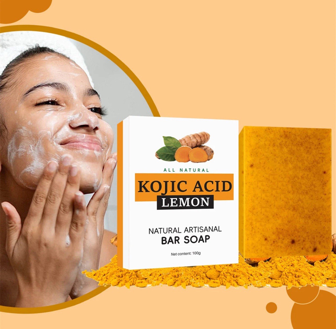 2PCS Tumeric Soap Skin Whitening Dark Spots lightening Acne