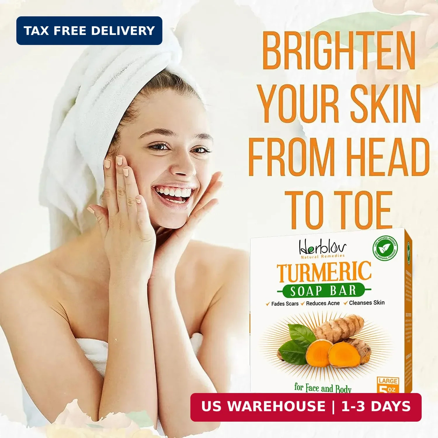 Herblov Natural Turmeric Soap Bar for Face & Body – Skin Brightening Soap for Da