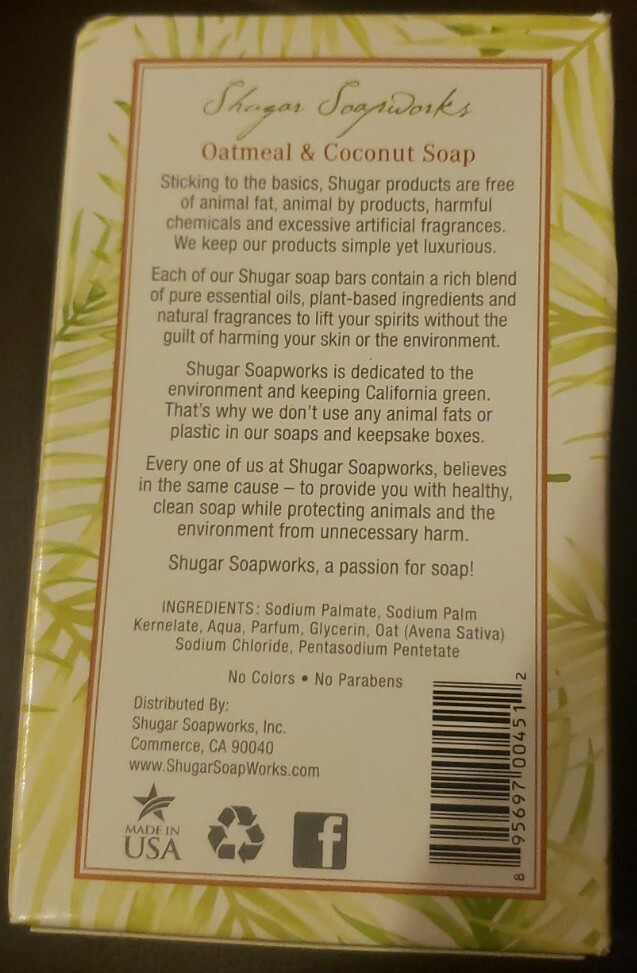 Shugar Soapworks oatmeal and coconut soap Jumbo Bar 6.25 oz Vegan NEW