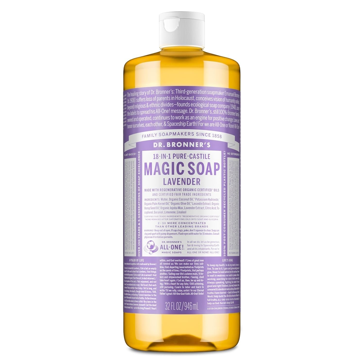 Pure-Castile Liquid Soap, Made with Organic Oils, 18-in-1 Uses: Face, Body, H…