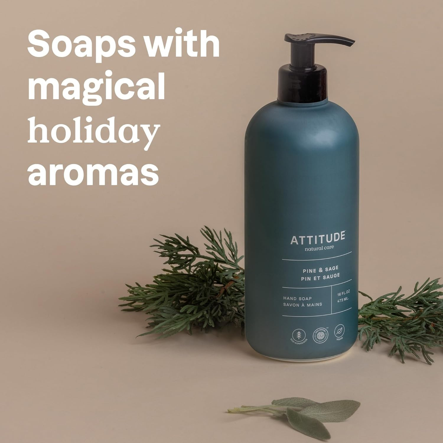 ATTITUDE Liquid Hand Soap, EWG Verified, Plant and Mineral-Based, Vegan Personal