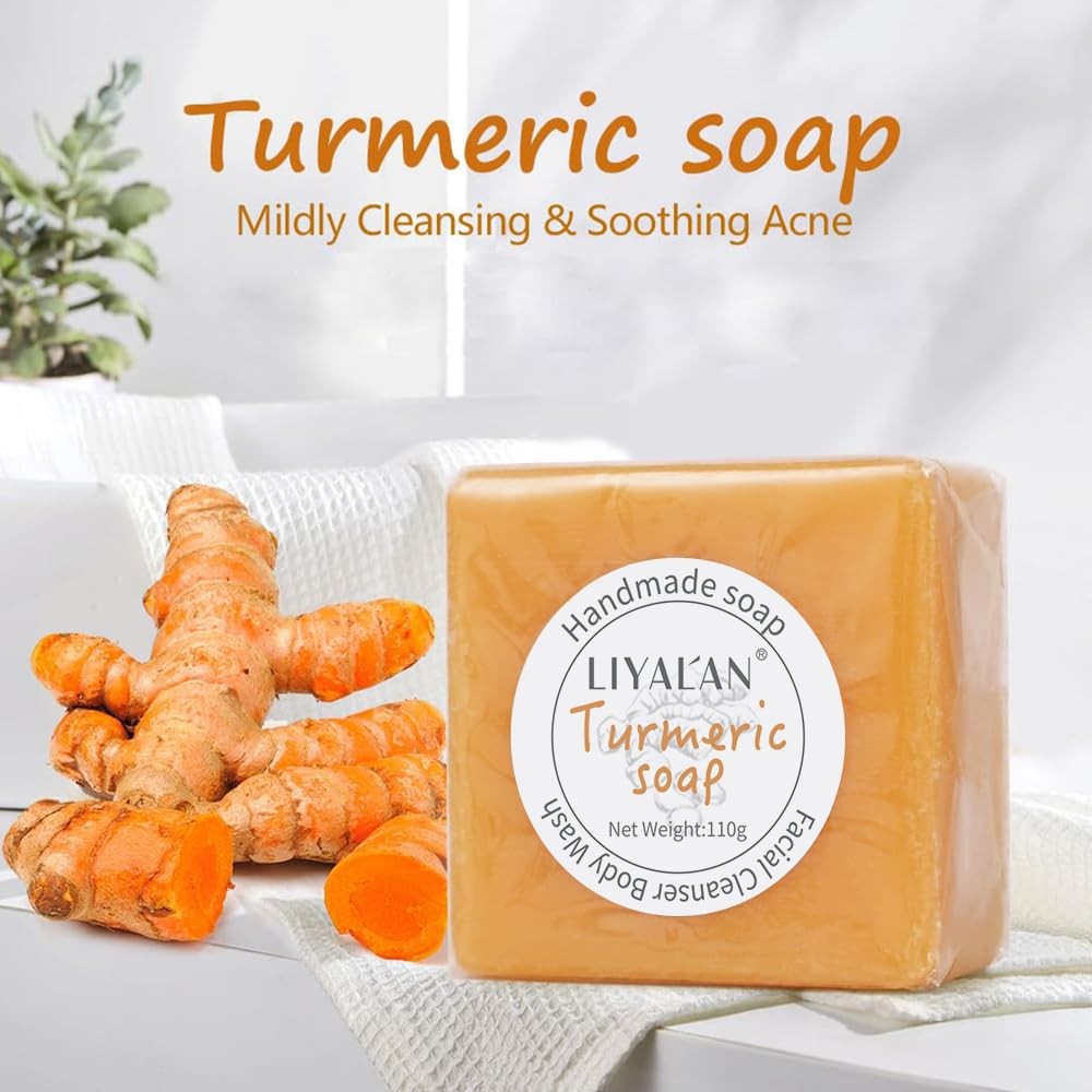LIYALAN Turmeric Soap Bar for Face Body Smooth Skin,Deep Cleansing, Natural Vega