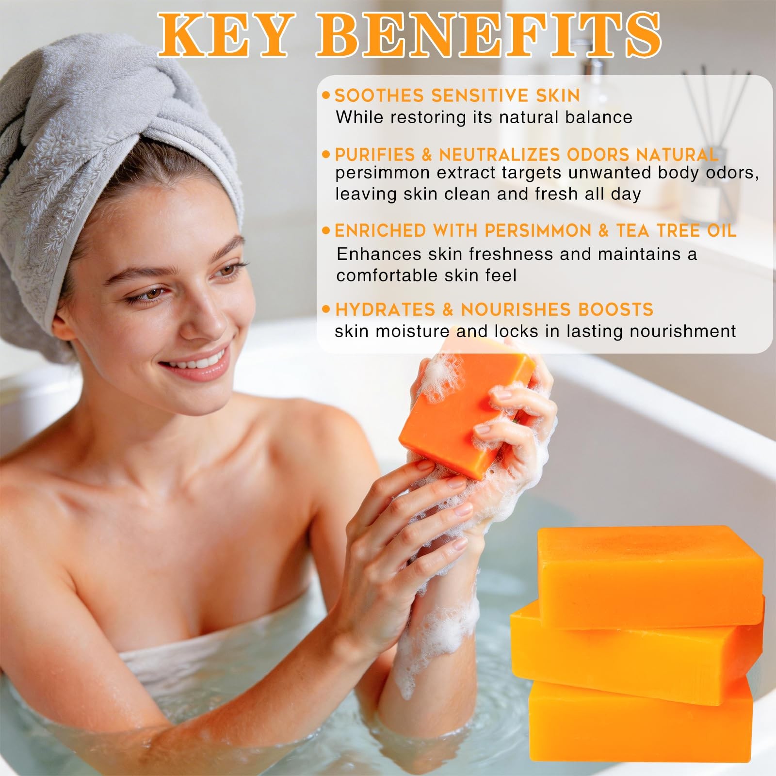 4 PCS Persimmon Soap Bar for Old People Smell, Deodorizing Purifying