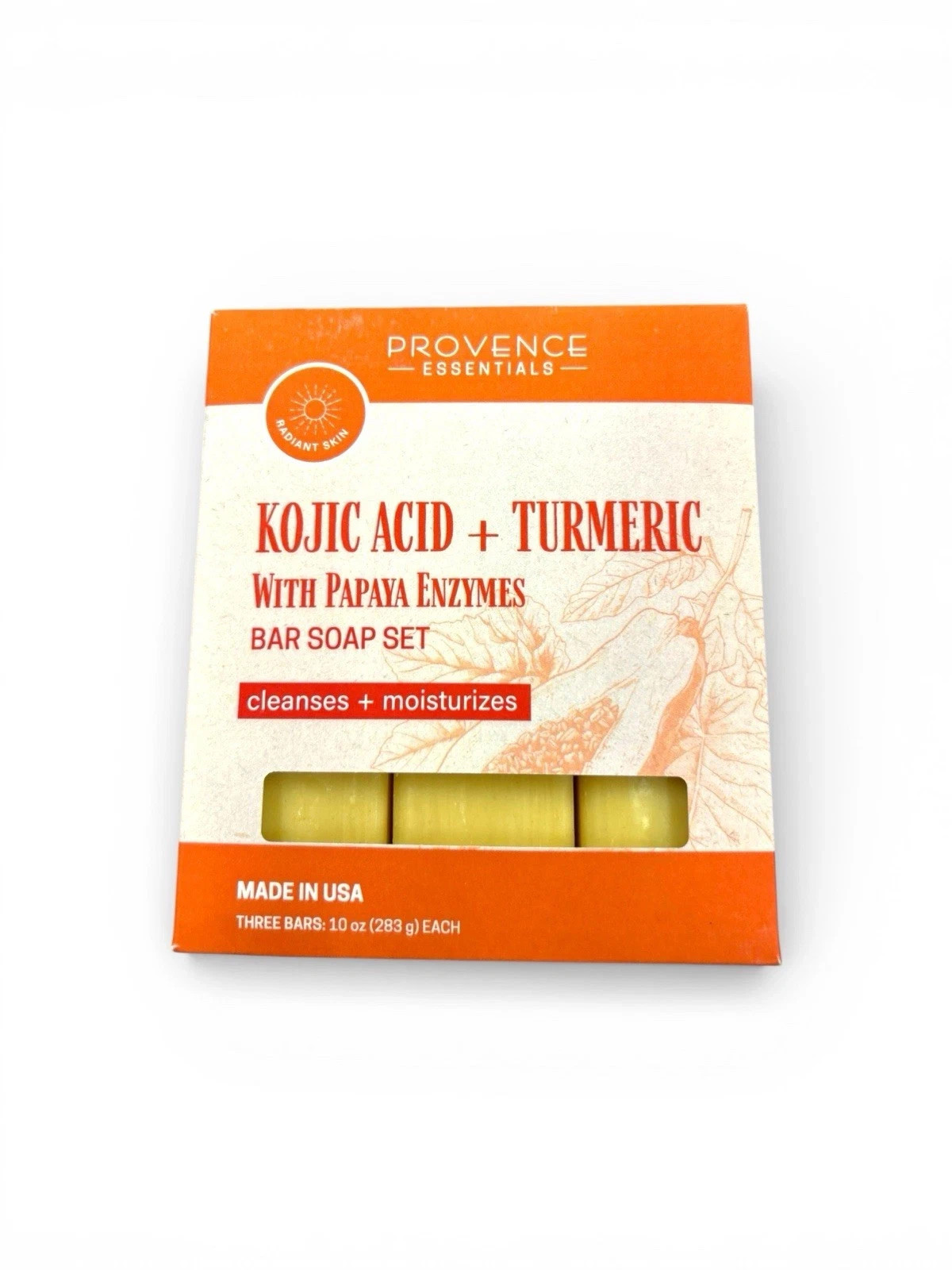 Provence Essentials Bar Soap Kojic Acid +Turmeric With Papaya 3 Bars 10oz Each