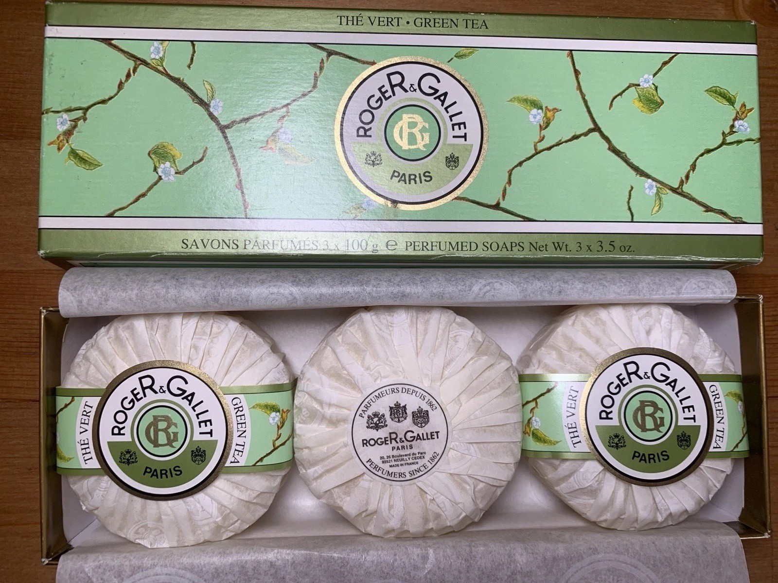 3 Roger & Gallet Paris Green Tea Perfumed Soaps 100 Grams Each