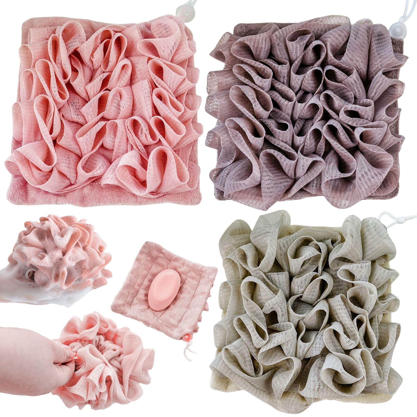 3 Pcs Soap Bar Loofah, 2 in 1 Bar Soap Loofah Pouch Can Hold Soap Effective E…