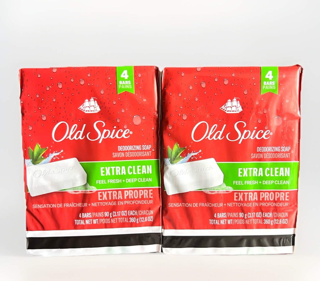 2x Old Spice Deodorizing Bar Soap EXTRA CLEAN (4-PACK) – 3.17oz Bars – 8 Bars