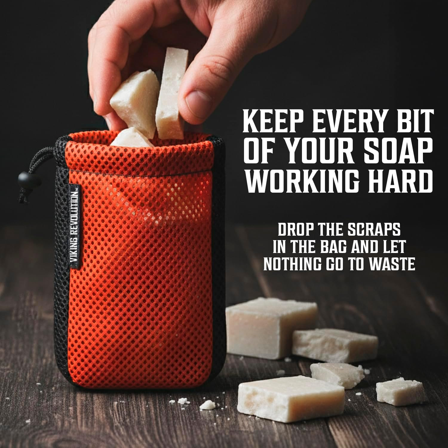 Viking Revolution Soap Bag with Drawstring – Mesh Soap Savers for Bars – Red Mes