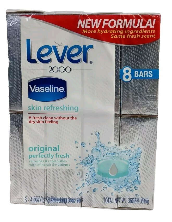 8 Pack Lever 2000 Vaseline Original Perfectly Fresh Bar Soap 4.5 Oz. Each