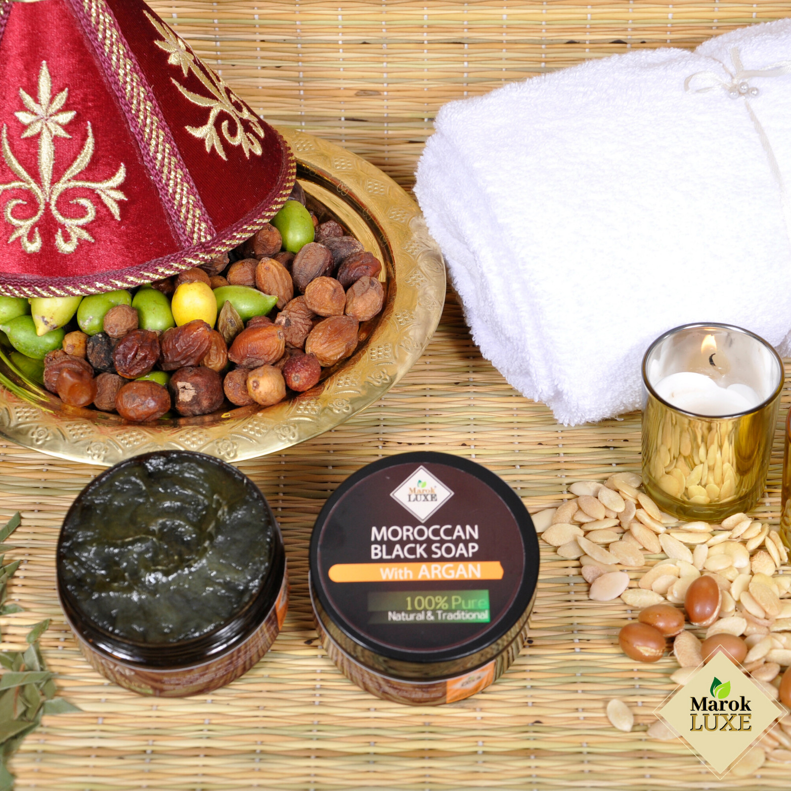 Natural Moroccan Black Soap Argan Oil Aloe Vera Hammam Spa Skin Exfoliating 200g