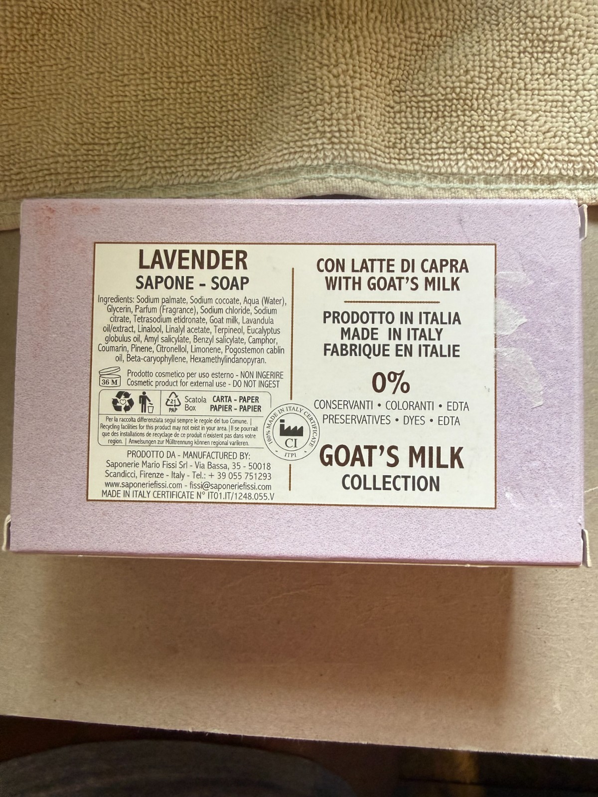 Goat’s Milk Lavender Bar Soap 3 Pack Made in Italy 8.8 oz Each Saponerie Fissi