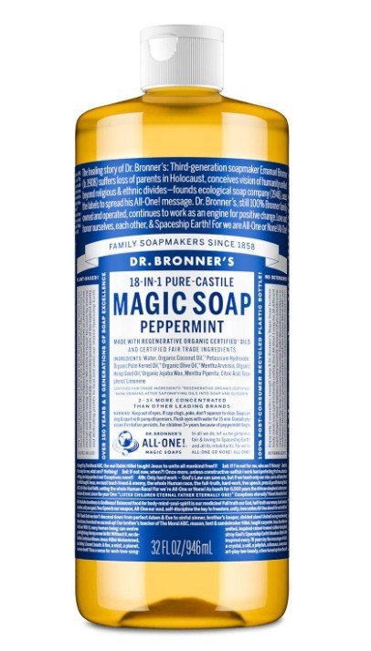​Dr. Bronner’s Peppermint Pure Castile Liquid Soap 32oz Organic Vegan Body Wash