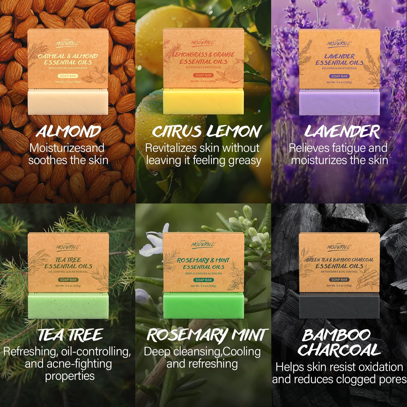 Natural Bar Soap Set for Men Women 6pcs Organic Soap with Plant Extracts for …