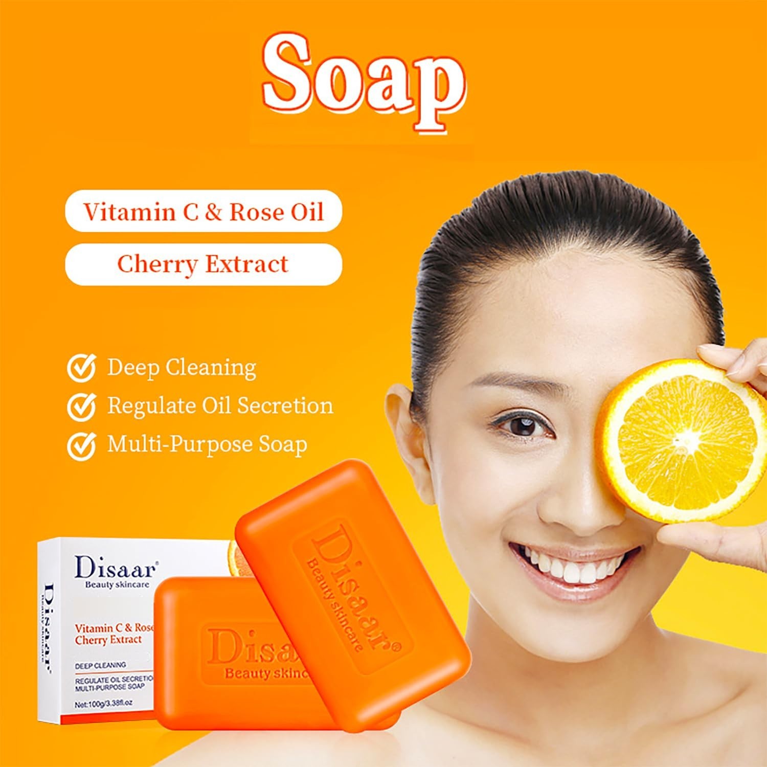 DISAAR Beauty Rose Oil Vitamin C Cherry Extract Soap Reduse Wrinkles 100g