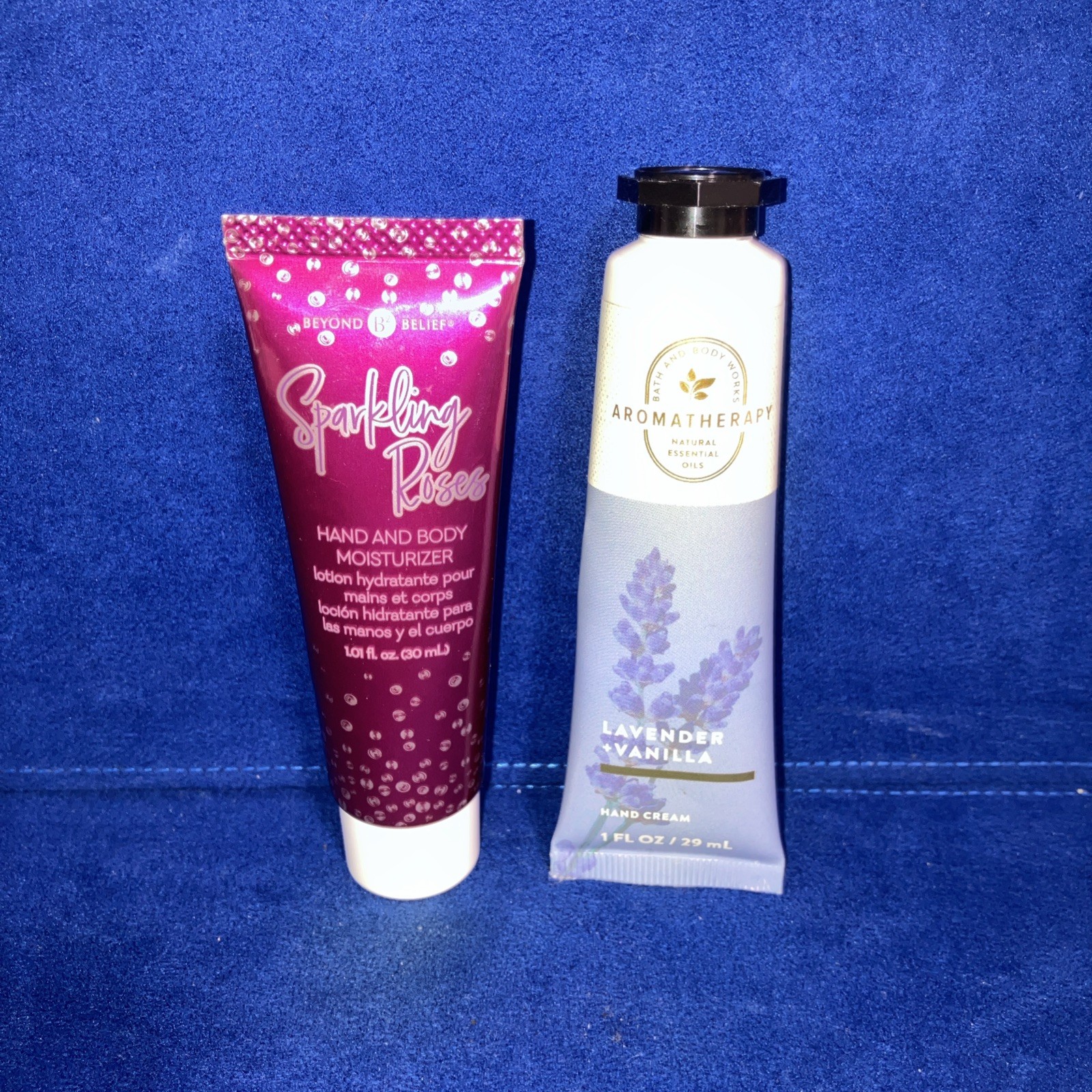 BATH & BODY WORKS LAVENDER VANILLA CREAM LOTION& Sparkling Roses 1 OZ Each