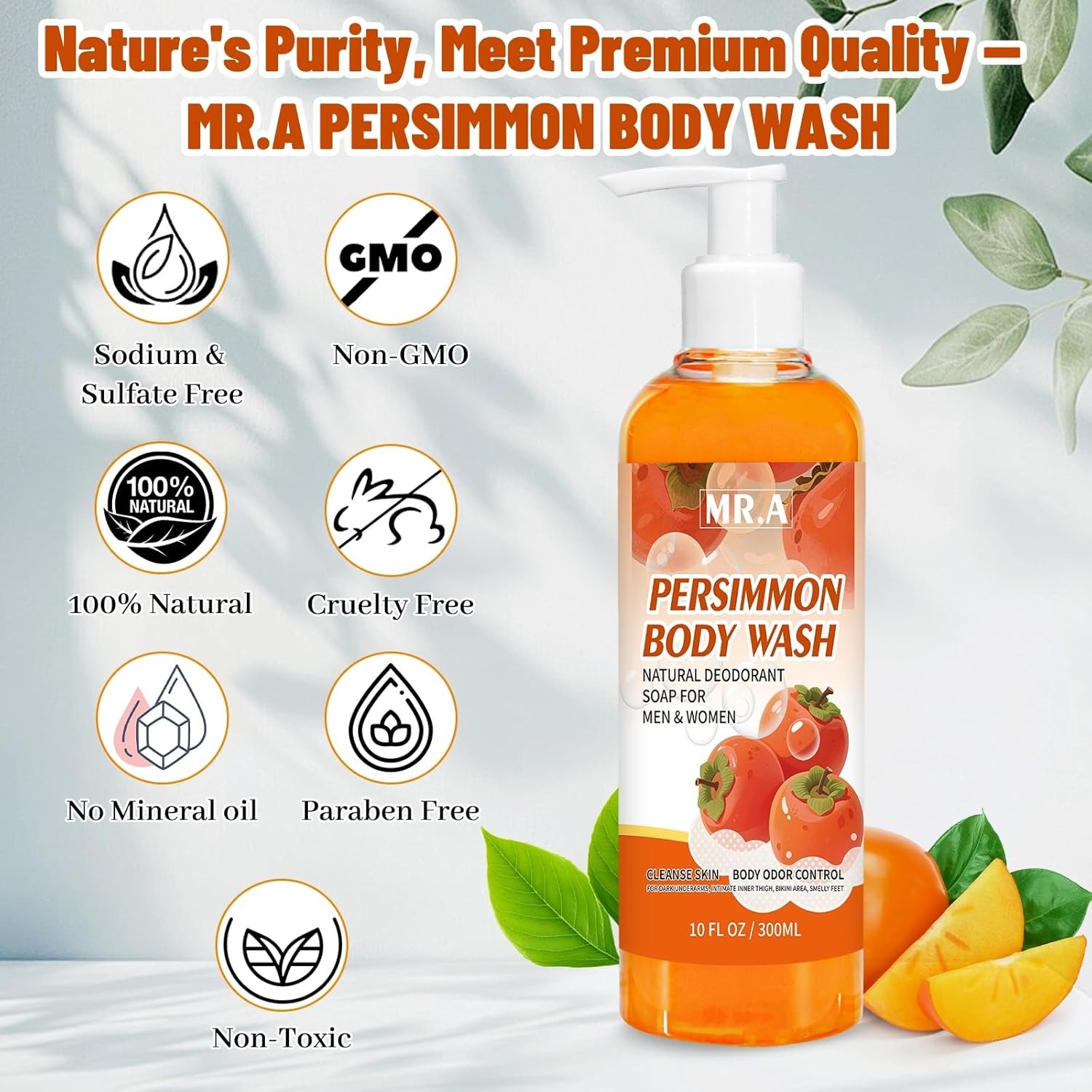Persimmon Body Wash for Strong Body Odor, Liquid Persimmon Soap for Old People