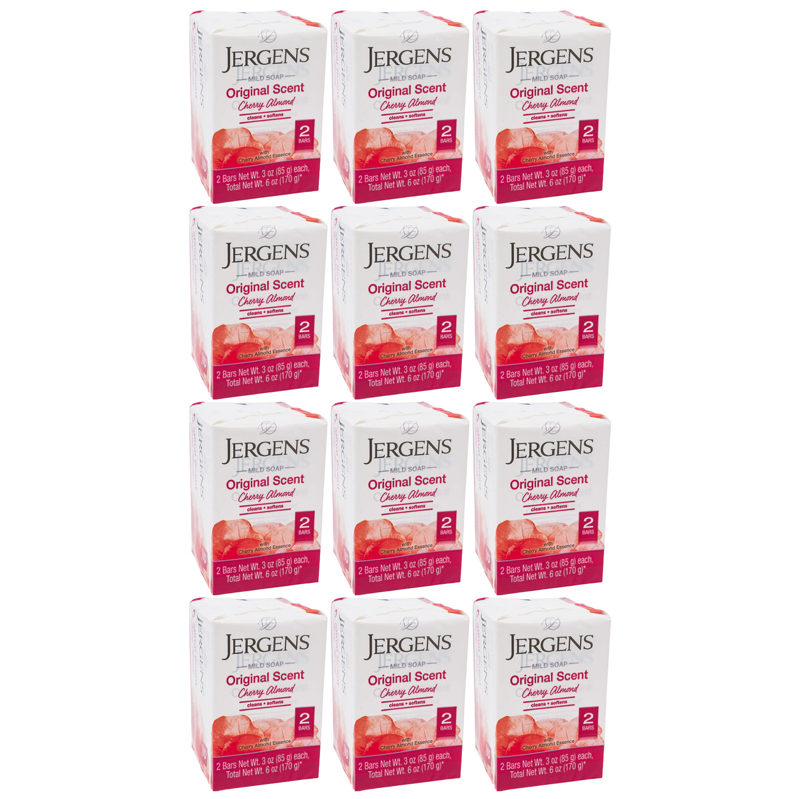 Jergens Original Scent Cherry Almond Mild Soap Bar, 2 Bars 3oz Each (Pack of 12)