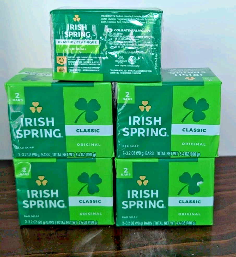 IRISH SPRING Bar Soap Original Classic 3.2 Oz Bars Lot of 5, 10 Bars Total NIB