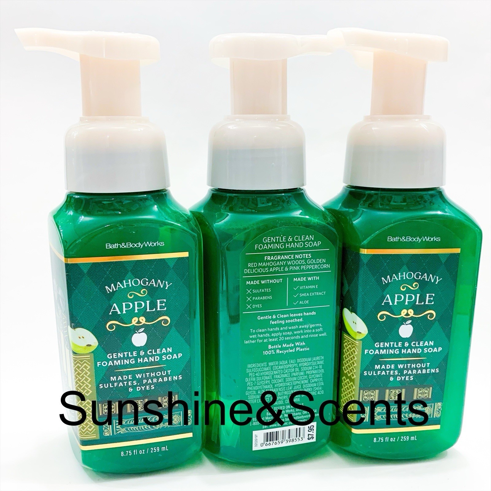 3-Pack Bath & Body Works MAHOGANY APPLE Gentle & Clean Foaming Hand Soap NEW