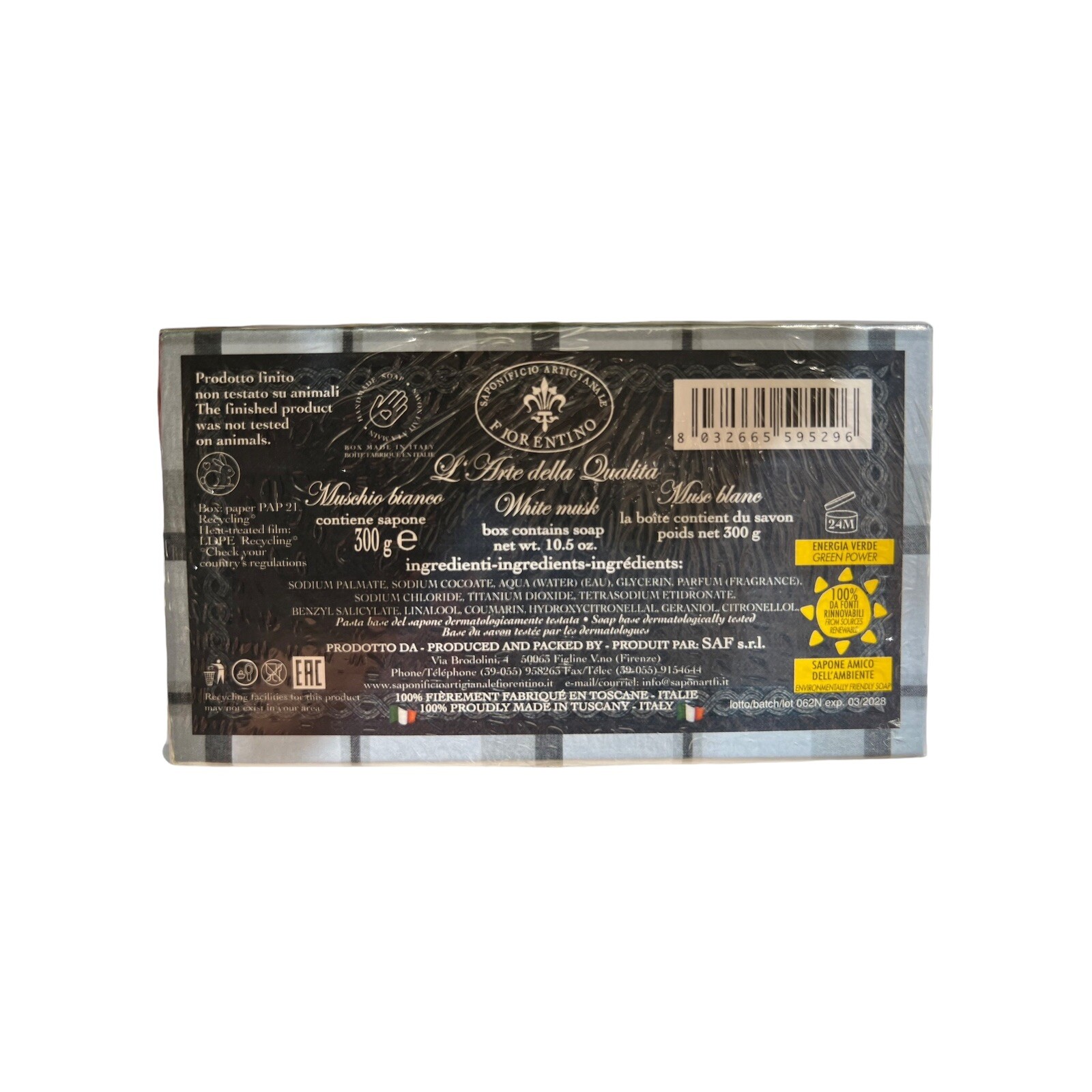 Saponificio Artigianale Fiorentino White MUSK Scented Soap 10.5 oz.