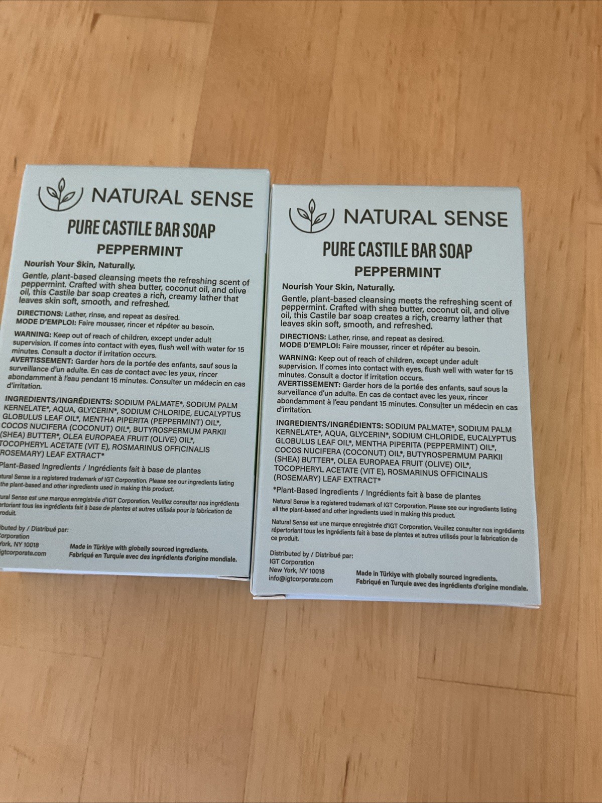 Natural Sense 2 Pure Castile Bar soaps Peppermint w/Shea Butter 5oz Each