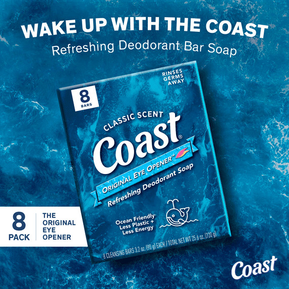 Coast Refreshing Deodorant Soap – Bar Soap with Thick Rich Lather 8 x 4 oz