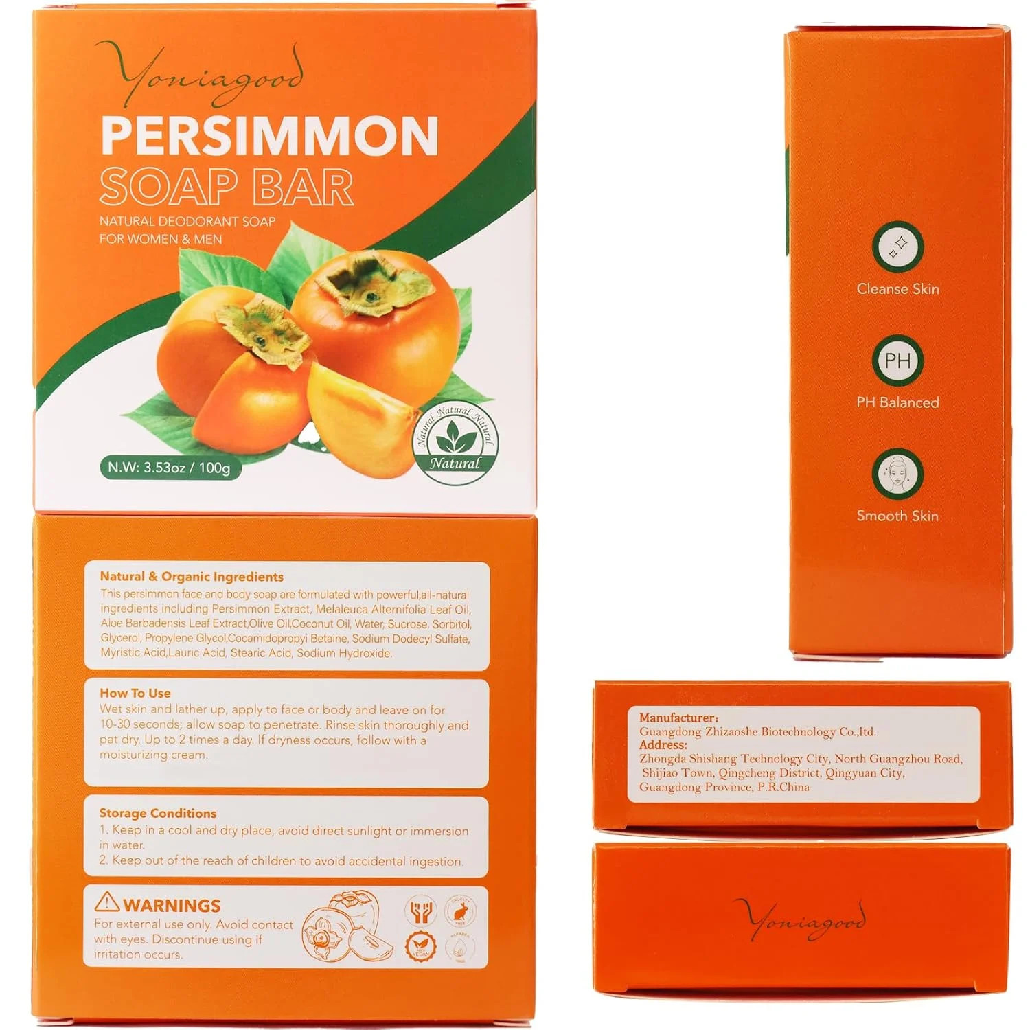 3 PCS Persimmon Soap Bar for Body Odor Control, Natural Refreshing