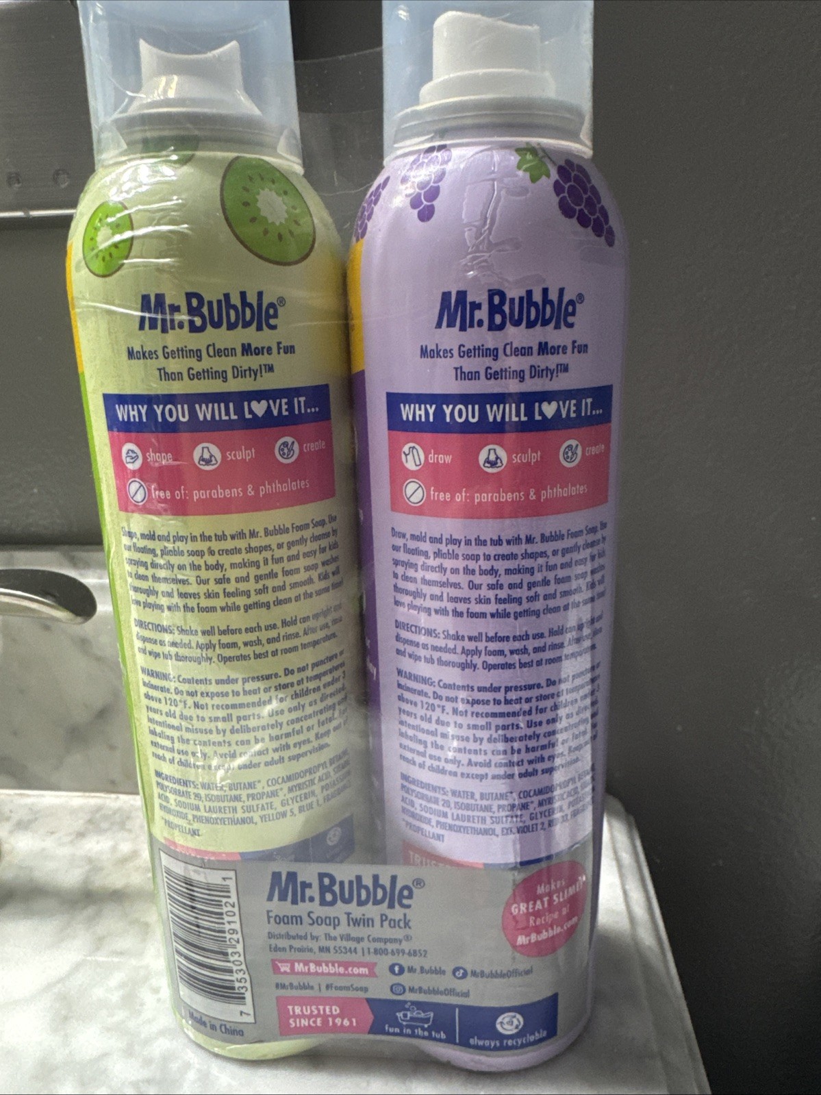 Mr Bubble Foam Soap Grape 🍇& Kiwi 🥝. Blast! 2 Twin Pack! Sensory Play!