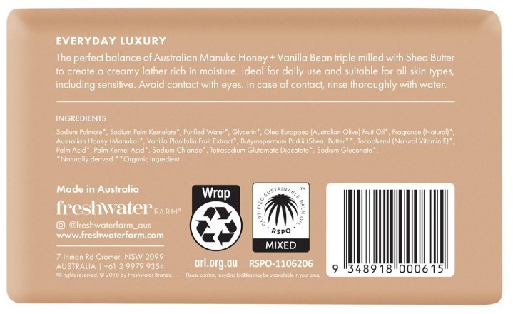 LOT OF 5! Freshwater Farm Australia Castile Bars Manuka Honey/ Vanilla Bean