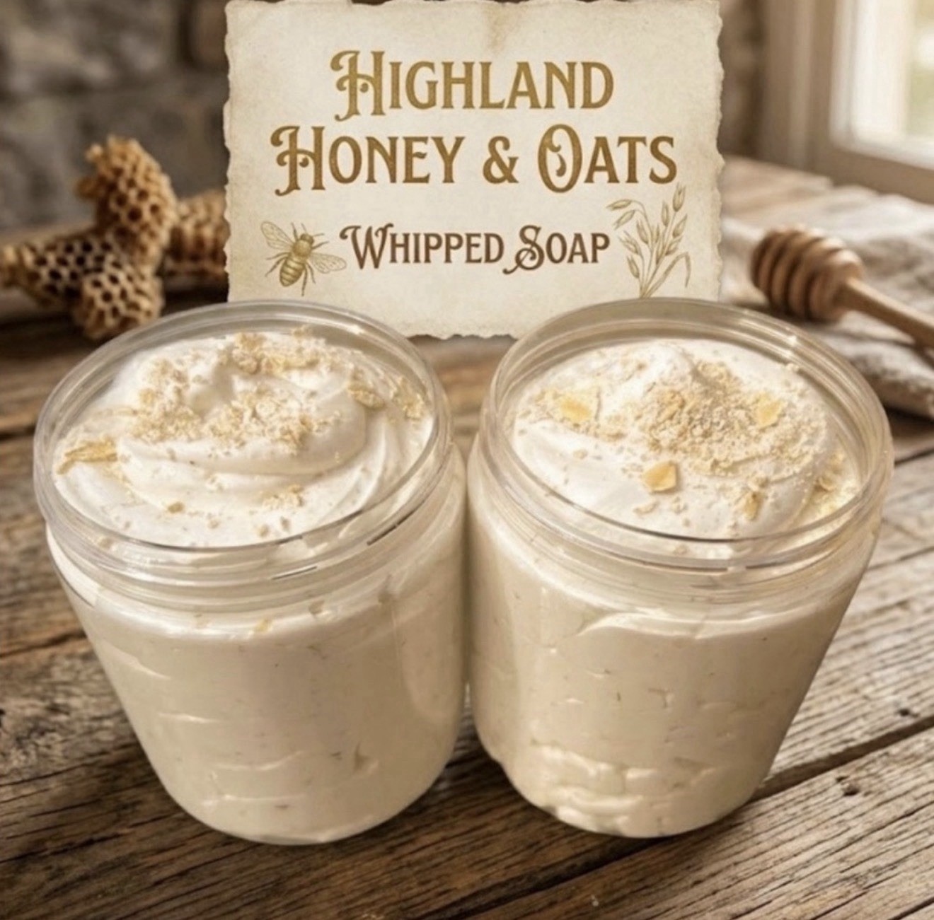 Highland Honey & Oats Whipped Soap Honey Scent with Coconut Oil & Vitamin E