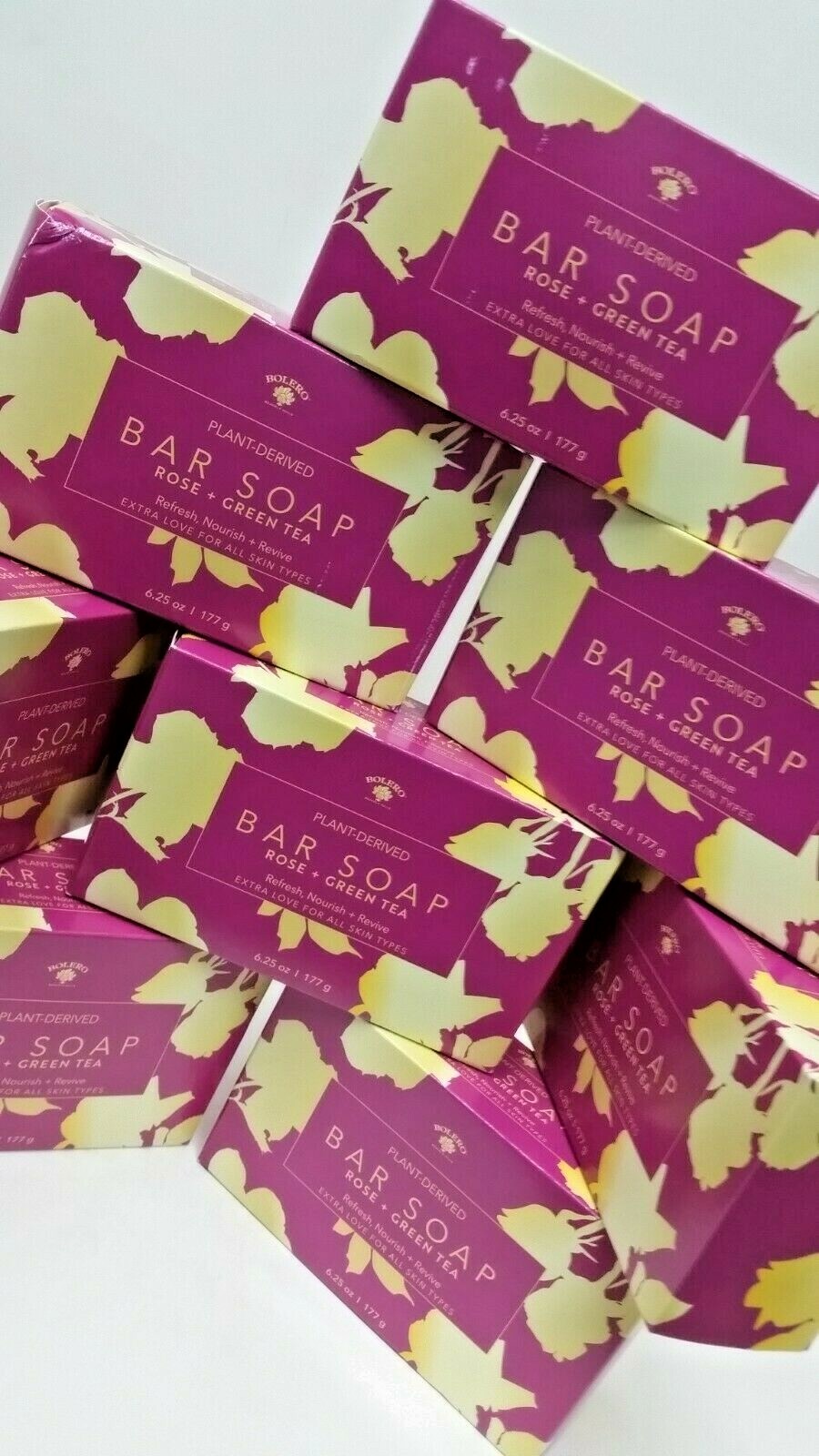 LOT 8 x Large Bolero Plant Derived ROSE + GREEN TEA Bar Soap Bath 6.25oz Revive