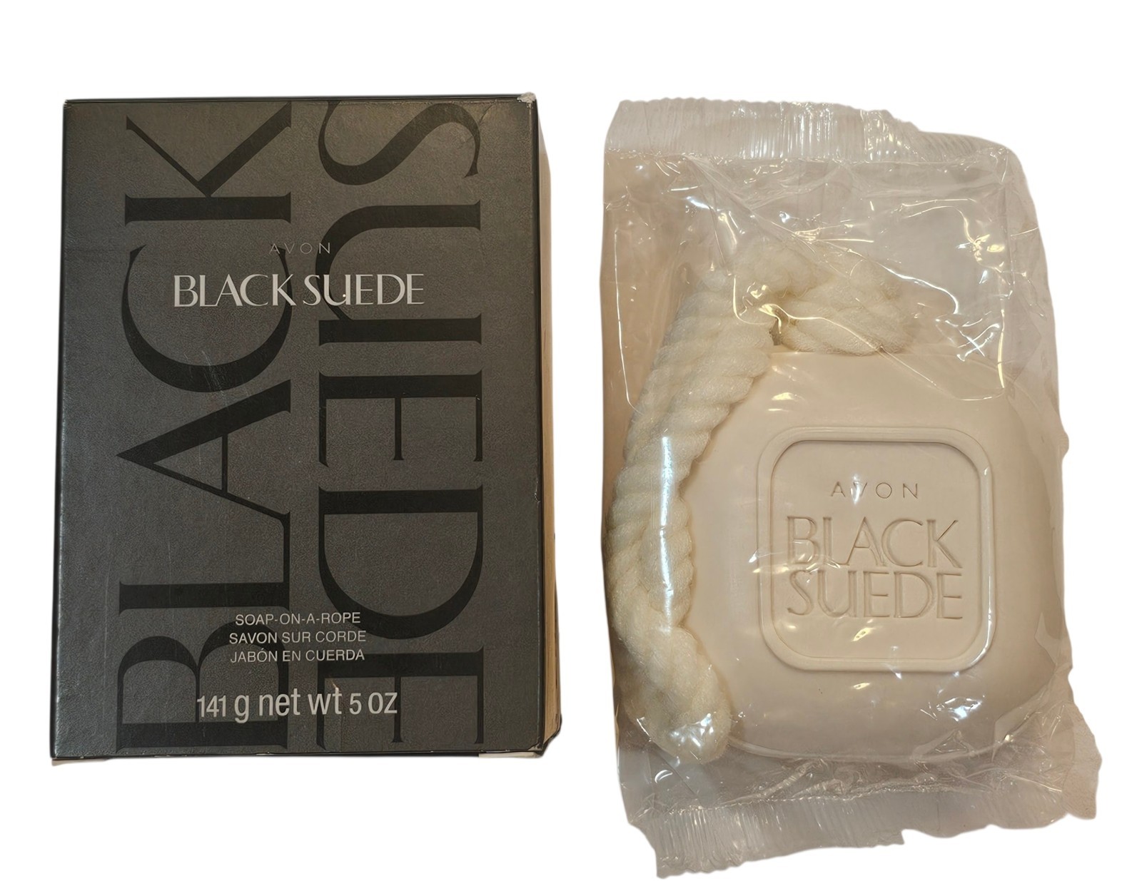 Vintage Avon Black Suede Soap On A Rope 5 oz 141g Men’s Bar Soap Sealed In Box