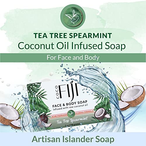 Coco Fiji Soap Bar for Face and Body 7 Ounce (Pack of 2) Tea Tree Spearmint