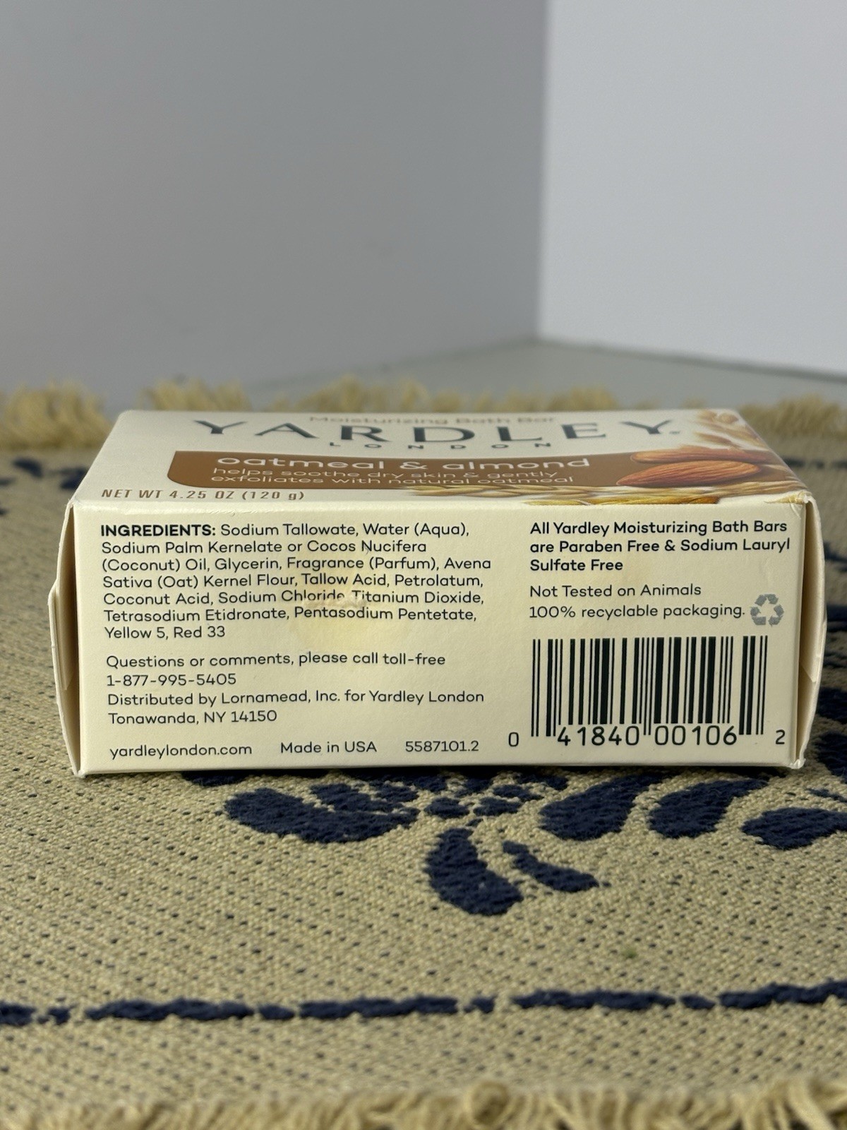 NEW Yardley London Oatmeal & Almond Naturally Moisturizing Bath Bar 4.25 Oz