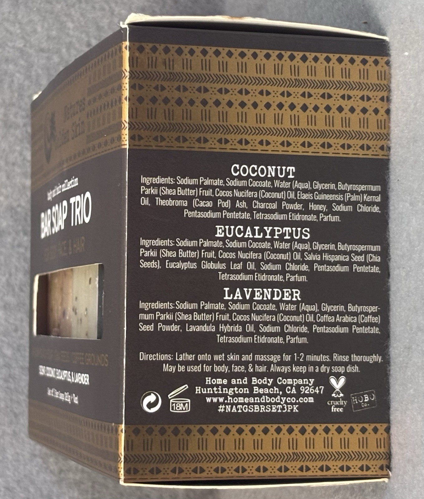 Nature’s Golden Skin Bar Soap Trio Body Face Hair Coconut Eucalyptus Lavender