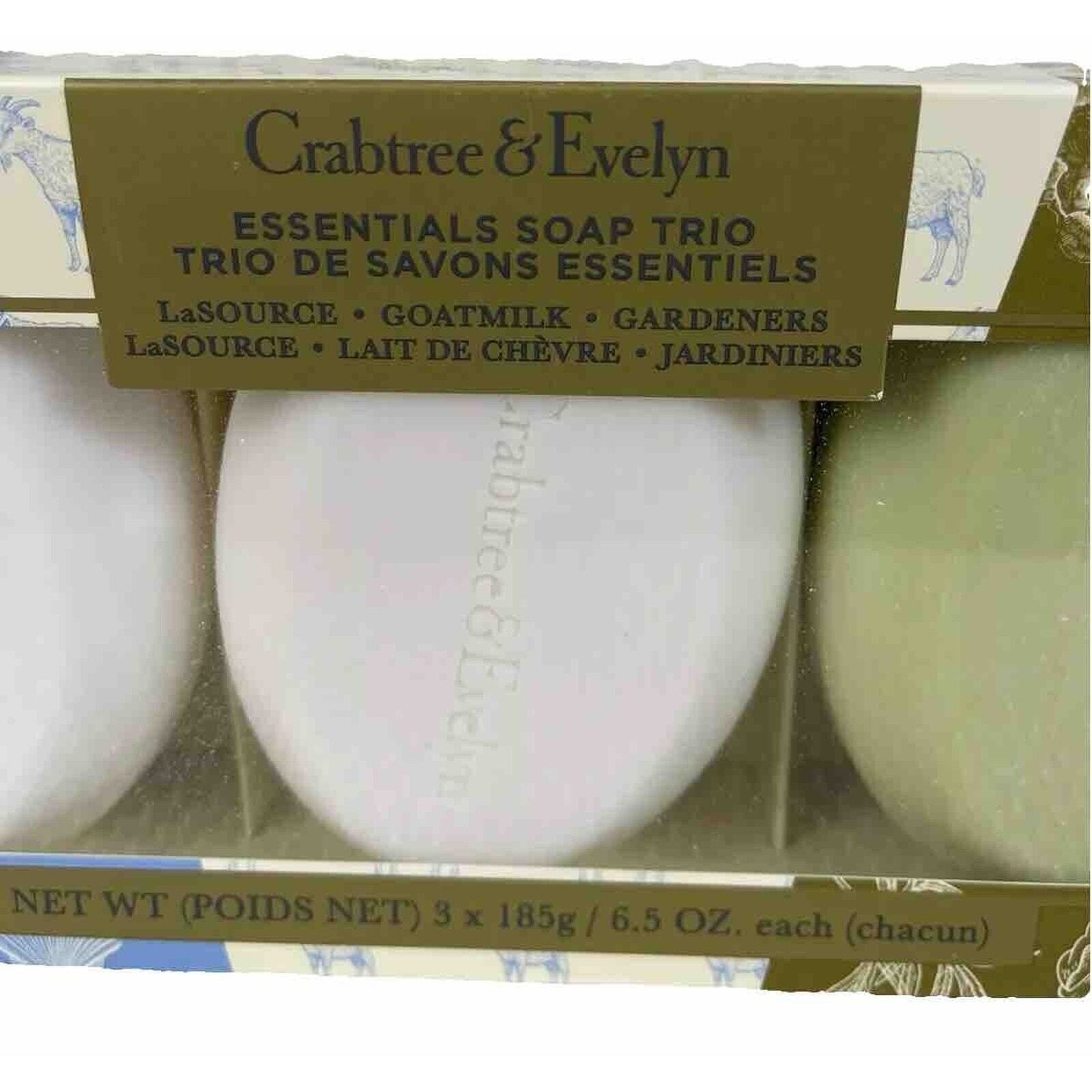 Crabtree & Evelyn Essentials Soap Trio-La Source Goatmilk Gardener NIB 6.5 oz ea