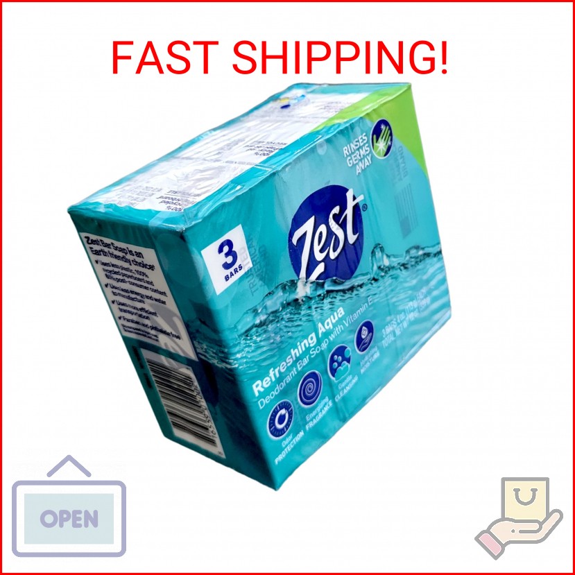 Zest Refreshing Aqua Bars Deodorant Bar Soap with Vitamin E, 3 Bars 4 OZ (113g)