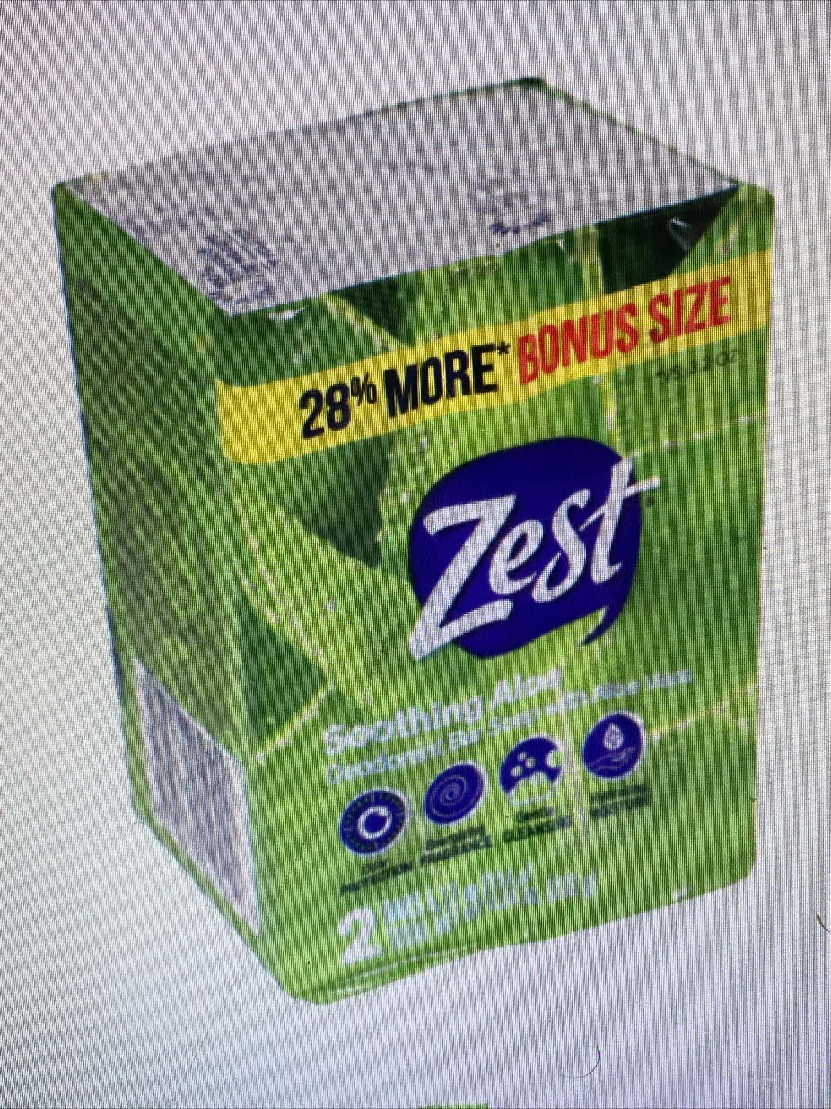 Pack of 2 Zest Soothing Aloe Deodorant Bar Soap – 4.1 oz Bars Rinses Germs Away