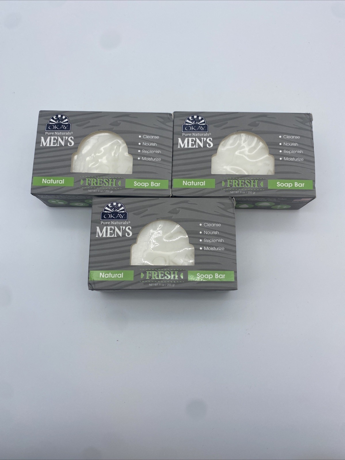 3-Pack Okay ~ Fresh Natural Soap Bar For Men 9 oz Each