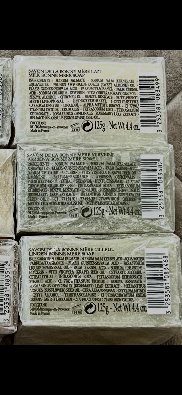 L’Occitane Bonne Mere Soap Lot 6 Bars 4.4 oz New READ Linden Rose Milk Lavender