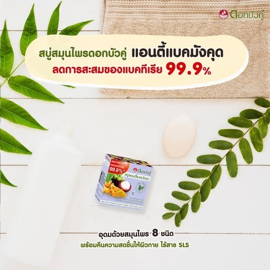 Dok Bua Ku Mangosteen Antibacterial Bar Soap Deep Cleansing Skin 70g 4x