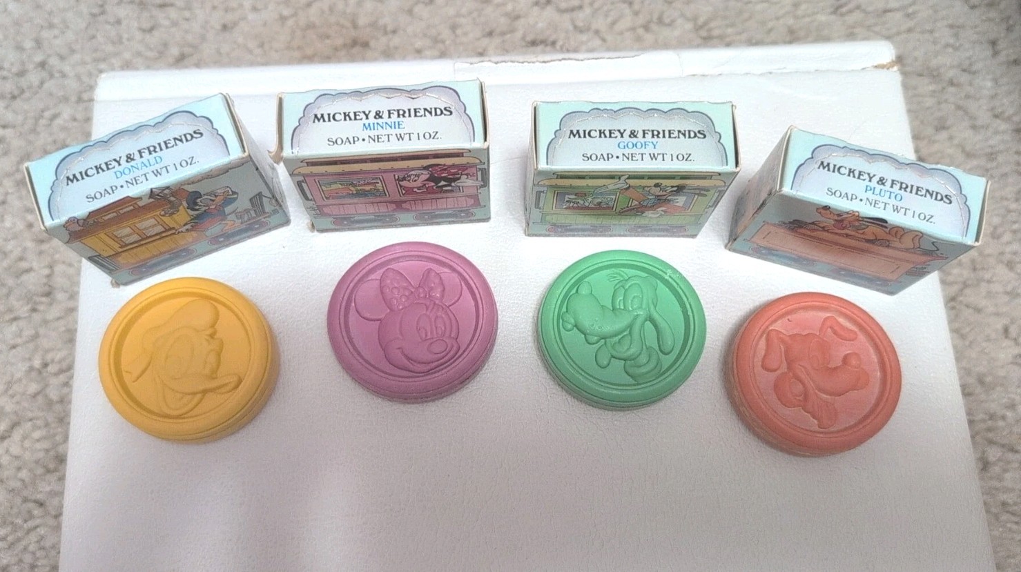 Mickey and Friends 4 Set Train Soap 1oz Avon Punch Out Boxes 1990 NOS