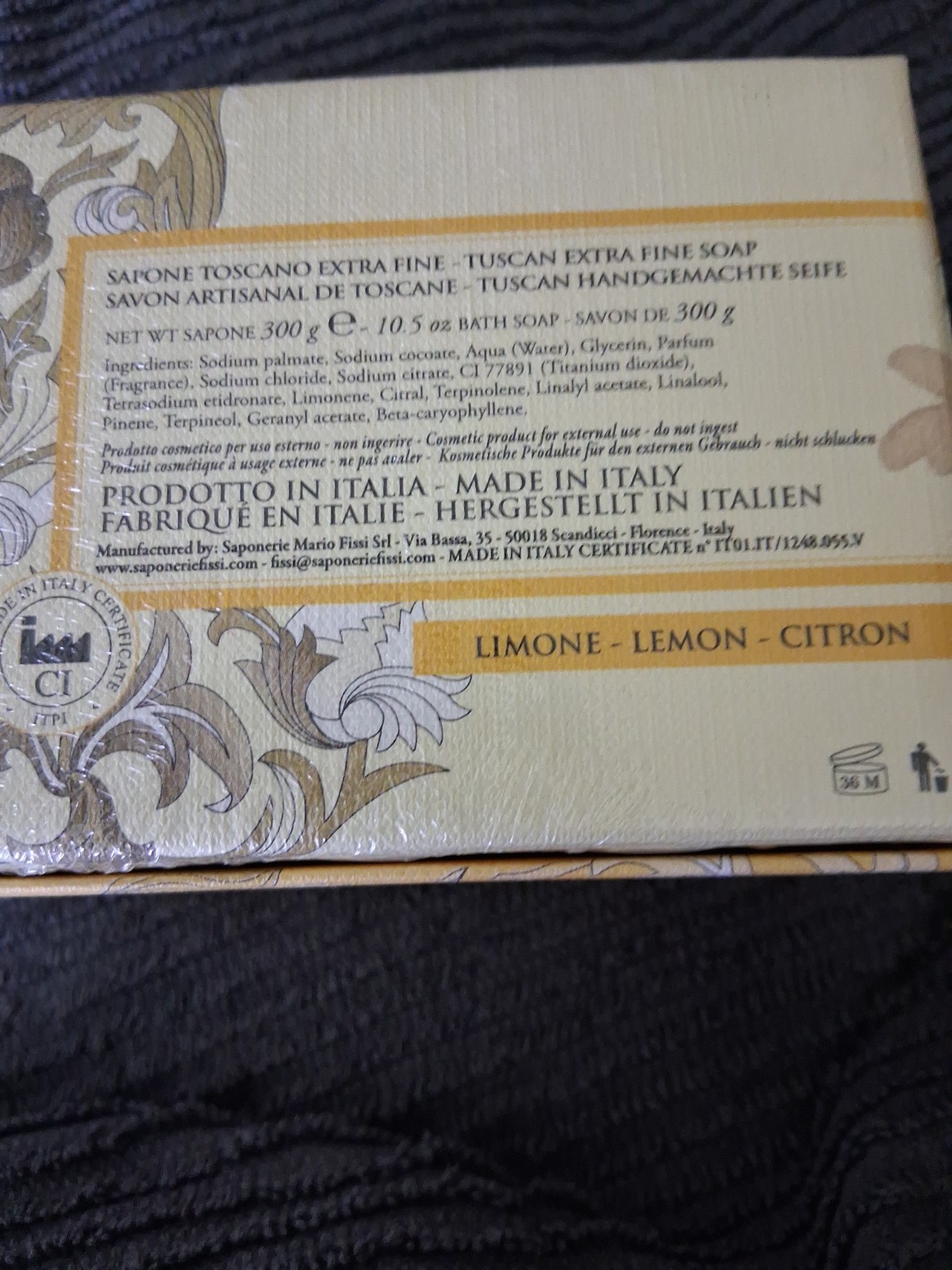 New Saponerie Mario Fissi SRL Lemon Fine Bar Soap In Box 10.5oz / 300g